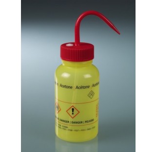 Pissette de securite LDPE jaune 500 ml diametre interne du col 39 mm , avec vanne de purge pour evit