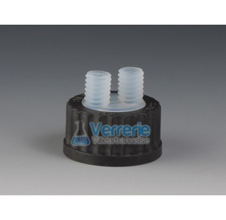 Bouchon PFA/PPS distributeur / connecteur pour flacon iso verre pas de vis GL 45, 2 xPas de vis GL 1