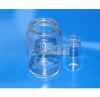 Pilulier 96,5 ml verre ordinaire transparent blanc sans cape Dim. Haut. 75,7 mm Diam ext. 49,4 mm Ca