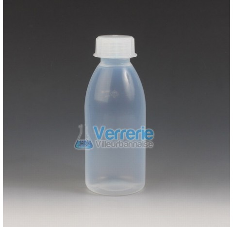 Wide mouth bottle with conical neck, PFA 100 ml height 117 mm , ID 20 mm ,OD 45 mm thread S28 transp