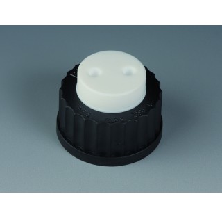 Distributor cap for bottle, PTFE thread GL45 with 2 connections 2 X UNF1/4 28G for tubing ID 1,6 mm 