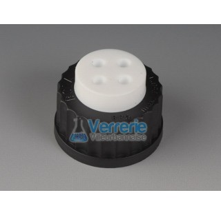 Distributor cap for bottle, PTFE thread GL45 with 4 connections 4 X UNF1/4 28G for tubing ID 1,6 mm 