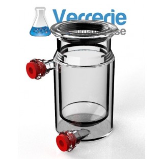 Jacketed glass reactor vessel 2000ml DN100 with groove avec plat bottom external et round bottom int